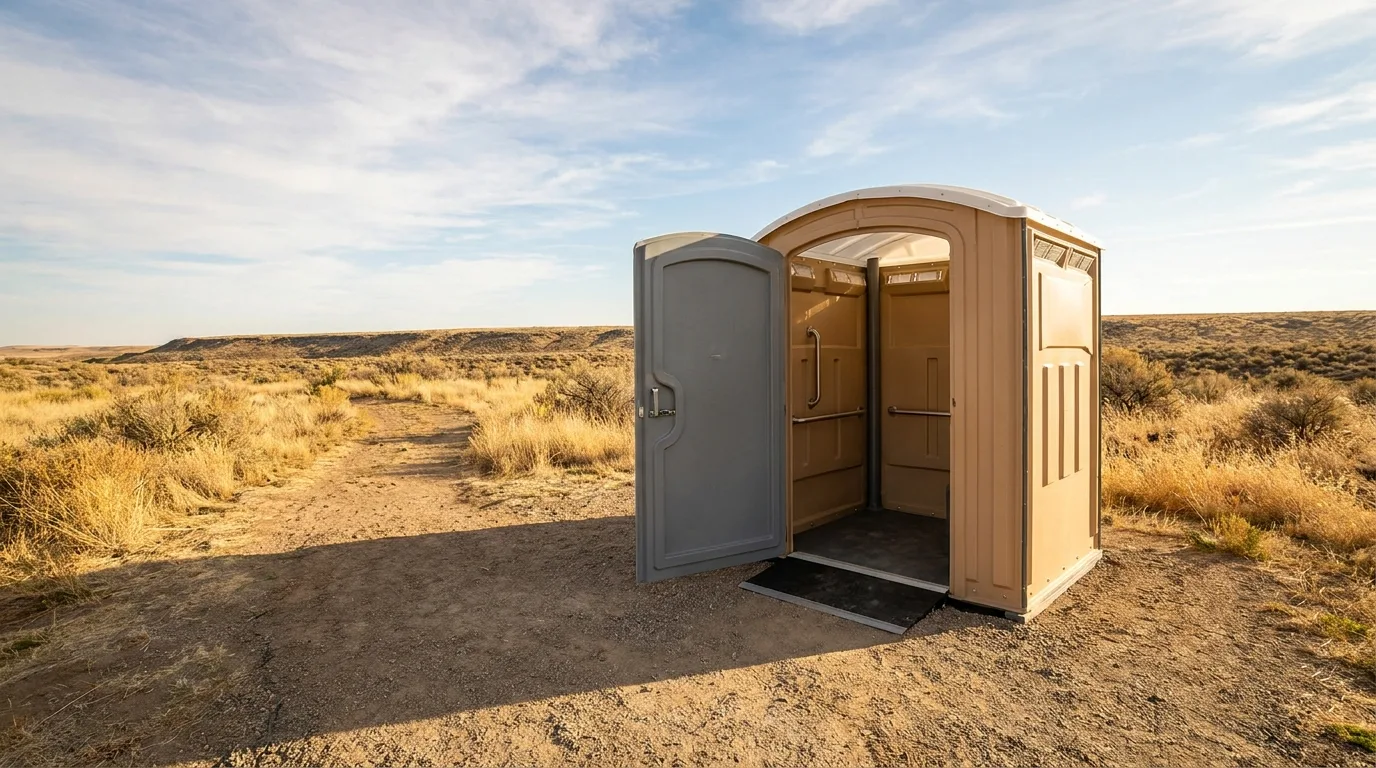 ADA accessible portable restroom with ground-level entry